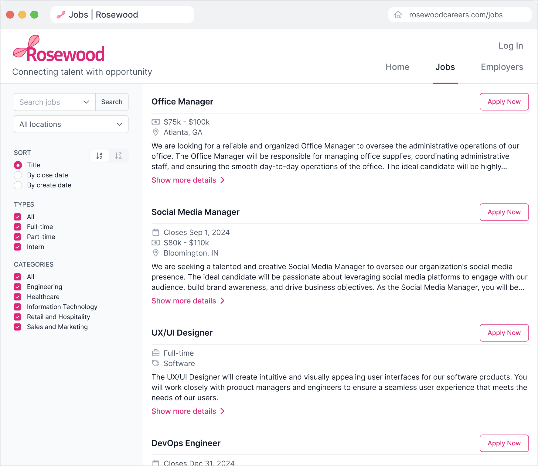 Portal jobs page